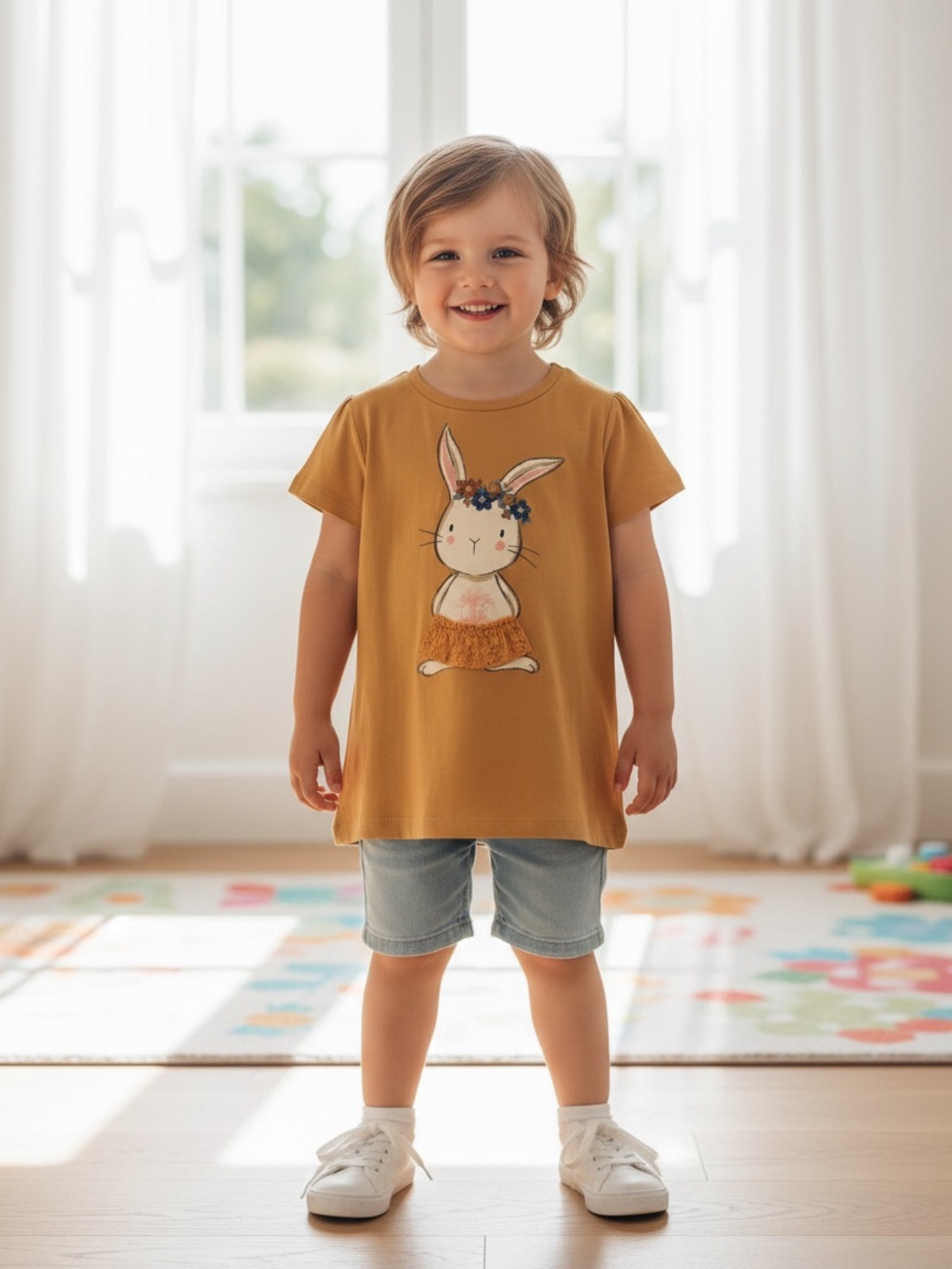 Girls' Mustard Bunny Graphic Tee - Unbranded